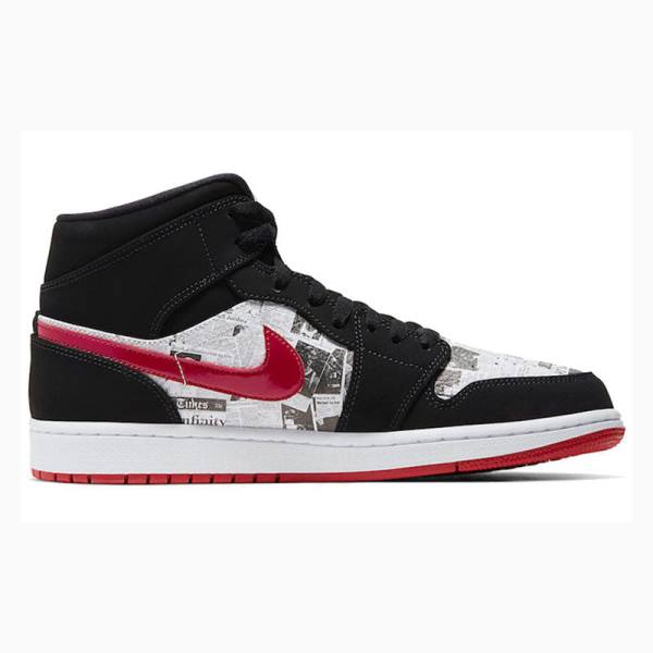 Nike Mid SE Newspaper Air Times Koripallokengät Miesten Air Jordan 1 Mustat Valkoinen Punainen | JD-649AH