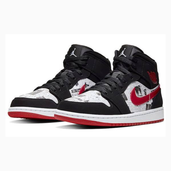 Nike Mid SE Newspaper Air Times Koripallokengät Miesten Air Jordan 1 Mustat Valkoinen Punainen | JD-649AH