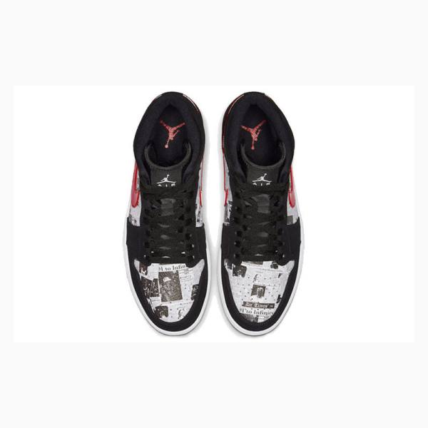 Nike Mid SE Newspaper Air Times Koripallokengät Miesten Air Jordan 1 Mustat Valkoinen Punainen | JD-649AH