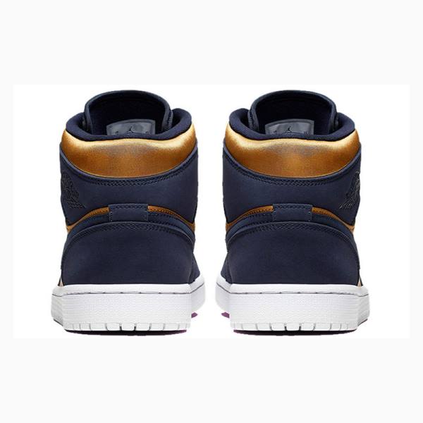 Nike Mid SE Obsidian Koripallokengät Miesten Air Jordan 1 Kultaiset Laivastonsininen | JD-691HG