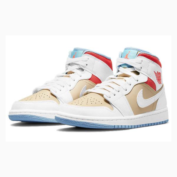 Nike Mid Sesame (W) Koripallokengät Naisten Air Jordan 1 Valkoinen Punainen Ruskea | JD-125NQ