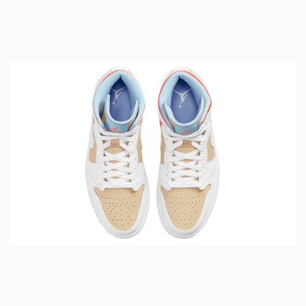 Nike Mid Sesame (W) Koripallokengät Naisten Air Jordan 1 Valkoinen Punainen Ruskea | JD-125NQ