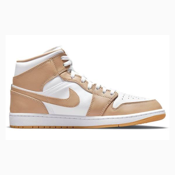 Nike Mid Tan Gum Koripallokengät Miesten Air Jordan 1 Beige Valkoinen | JD-672CJ