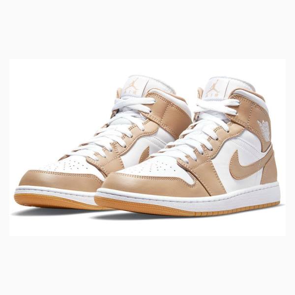 Nike Mid Tan Gum Koripallokengät Miesten Air Jordan 1 Beige Valkoinen | JD-672CJ