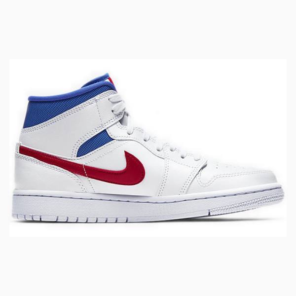 Nike Mid USA Koripallokengät Naisten Air Jordan 1 Valkoinen Sininen Punainen | JD-710LC