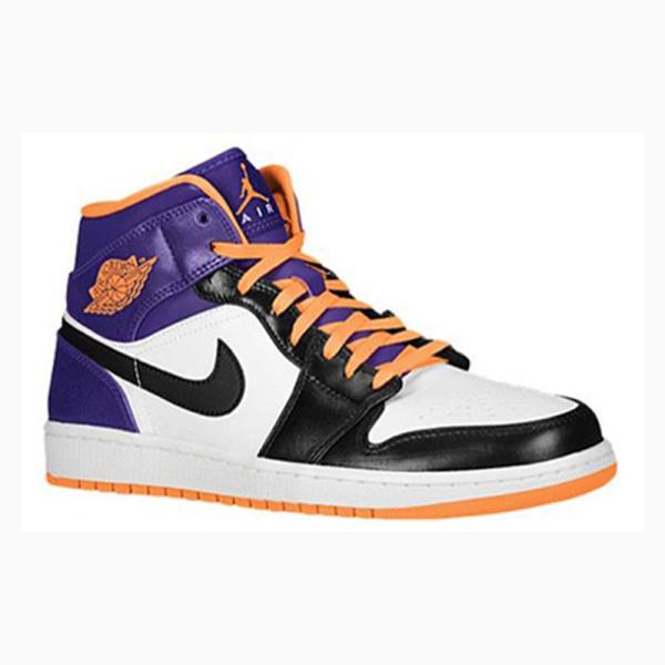 Nike Mid White Bright Citrus Koripallokengät Miesten Air Jordan 1 Violetit Mustat Oranssi | JD-178FU