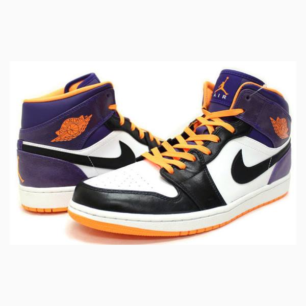 Nike Mid White Bright Citrus Koripallokengät Miesten Air Jordan 1 Violetit Mustat Oranssi | JD-178FU