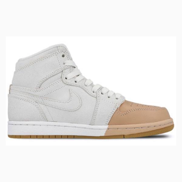 Nike Retro HI PRM Tan Koripallokengät Naisten Air Jordan 1 Valkoinen Ruskea | JD-213EO