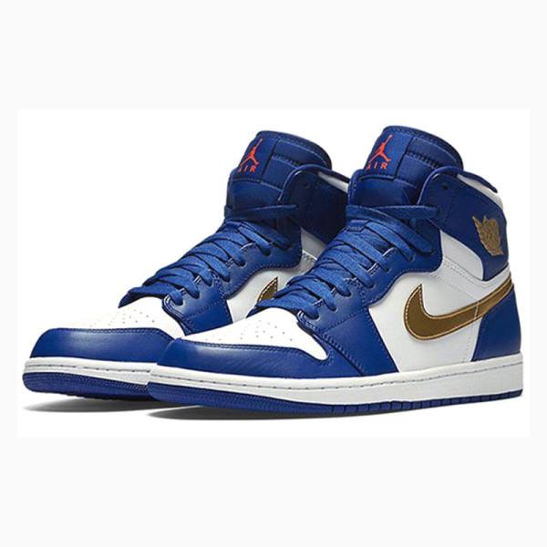 Nike Retro High Olympic Metal Koripallokengät Miesten Air Jordan 1 Sininen Kultaiset | JD-857BW