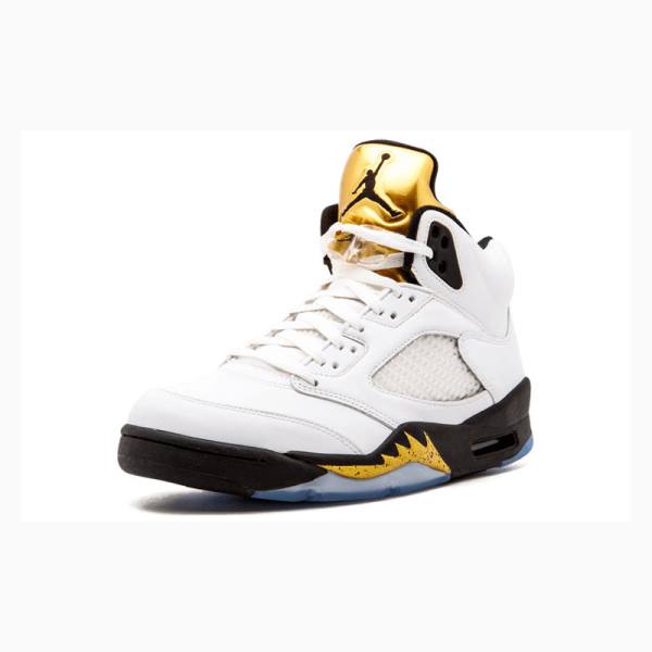 Nike Retro Olympic Tongue Koripallokengät Miesten Air Jordan 5 Valkoinen Kultaiset | JD-657SA