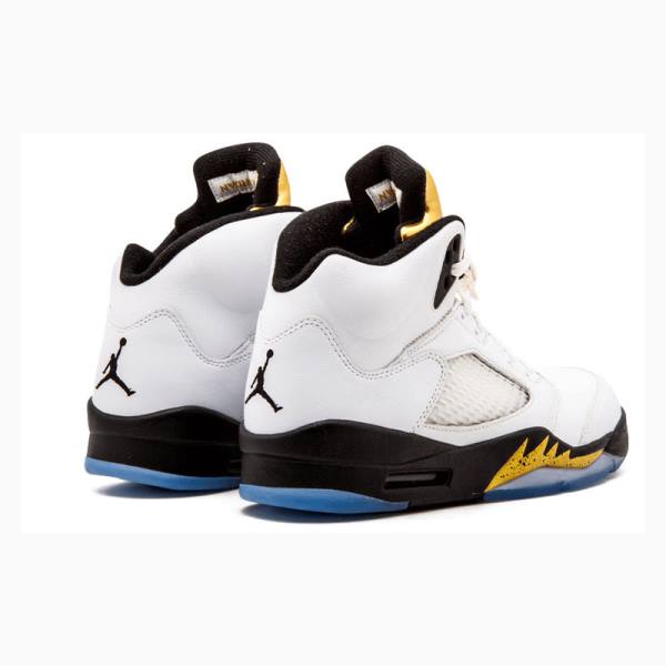 Nike Retro Olympic Tongue Koripallokengät Miesten Air Jordan 5 Valkoinen Kultaiset | JD-657SA