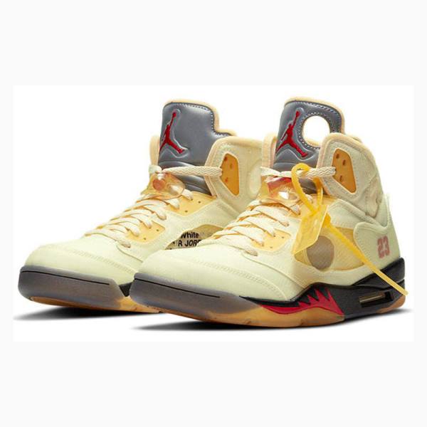 Nike Retro SP Sail Koripallokengät Miesten Air Jordan 5 Valkoinen Hopea Keltainen | JD-483MH